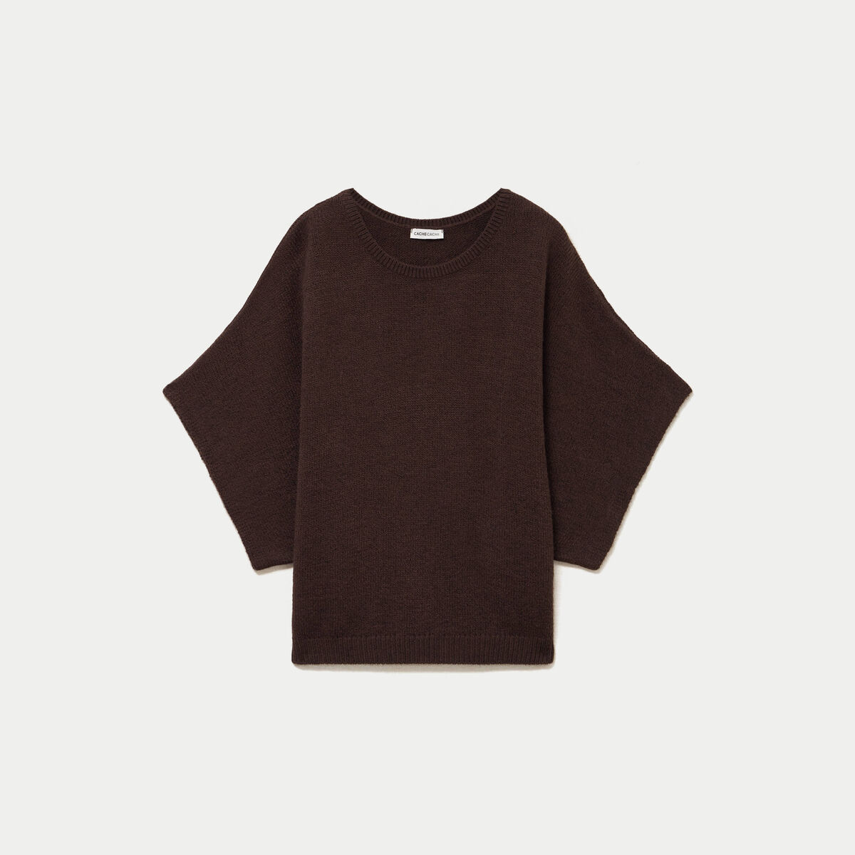 Pull oversize col rond manches courtes marron fonc&eacute; femme