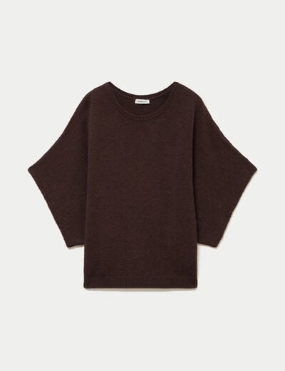 Pull oversize col rond manches courtes marron fonc&eacute; femme