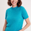 Pull manches courtes bleu femme