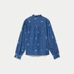 Chemise droite en jean col montant blanc femme