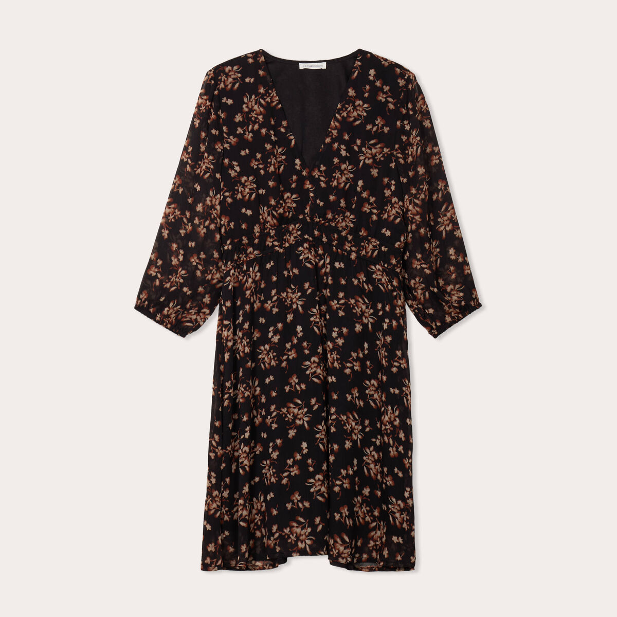 Robe évasée manches 3/4 noir femme