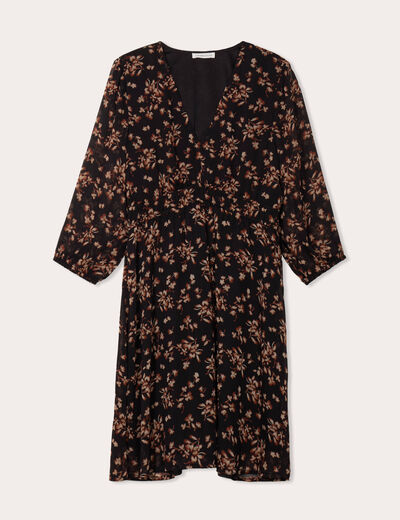 Robe évasée manches 3/4 noir femme