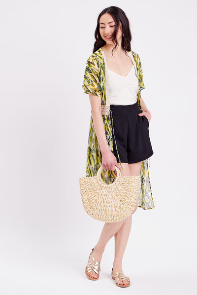 Paréo bandes en macramé blanc femme