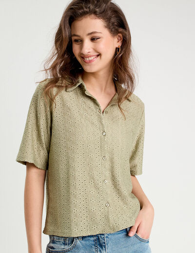 Chemise ajourée vert kaki femme