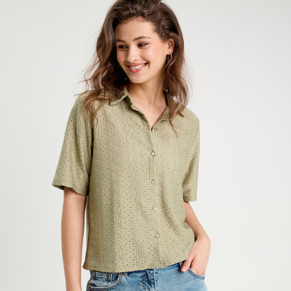Chemise ajourée vert kaki femme