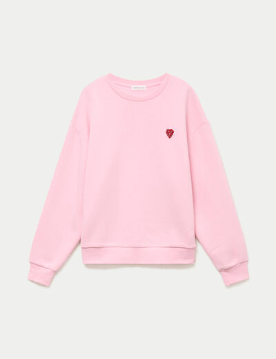 Sweat oversize col rond manches longues rose clair femme
