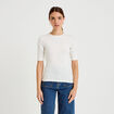 T-shirt ajust&eacute; col rond manches courtes ecru femme