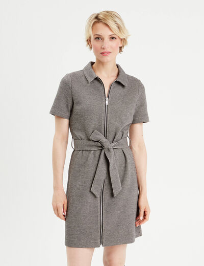 Robe droite zippée ceinturée blanc femme