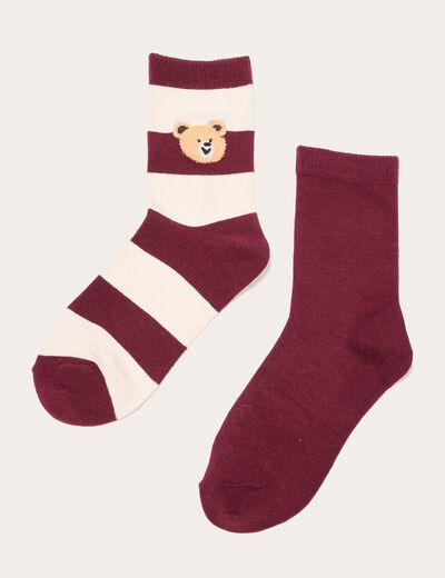 Lot 2 paires chaussettes violet foncé femme