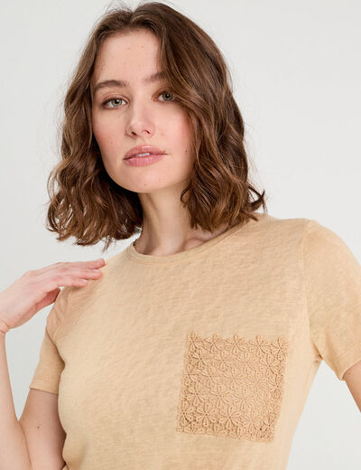 T-shirt détail noeud sable femme