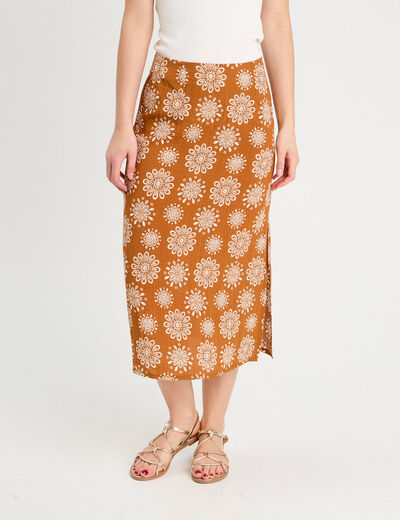 Jupe midi évasée camel femme
