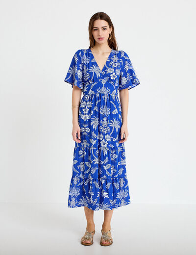 Robe &eacute;vas&eacute;e col v bleu roi femme