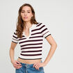 Pull manches courtes col polo blanc femme