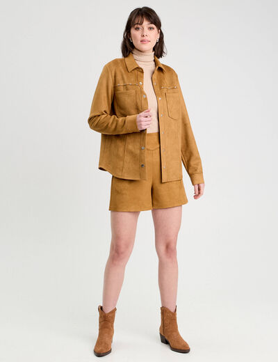 Short droit suédine camel femme