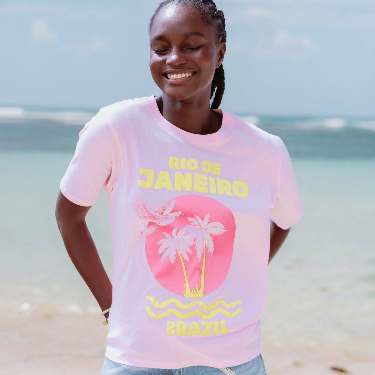 T-shirt oversize manches courtes rose clair femme