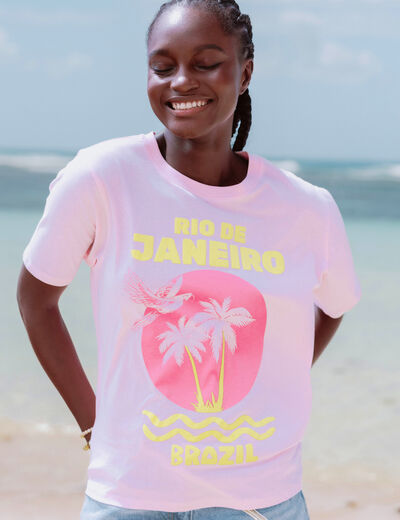 T-shirt oversize manches courtes rose clair femme