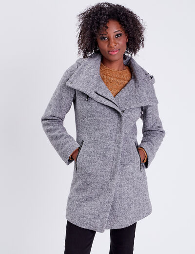 Manteau cintré asymétrique gris foncé femme