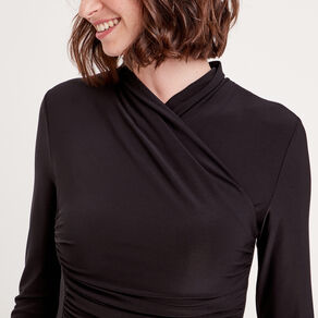 blouse satin drape noir femme Blouse satin drapé noir femme