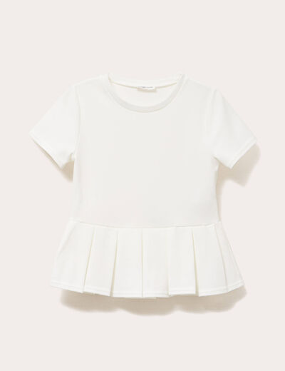 Top col rond manches courtes ecru femme