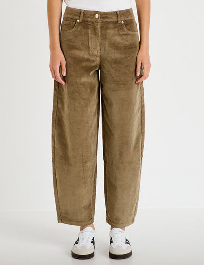 Pantalon barrel en velours vert kaki femme