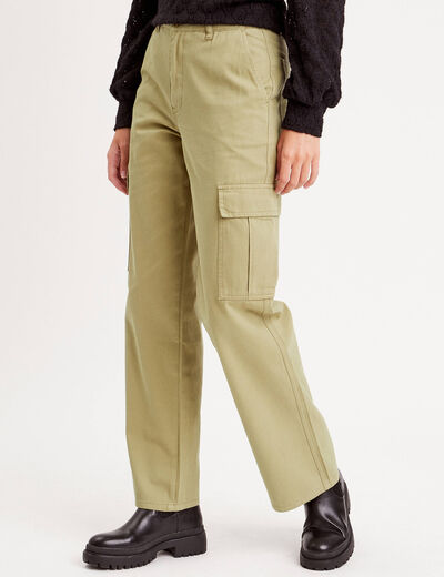 Pantalon droit cargo vert olive femme