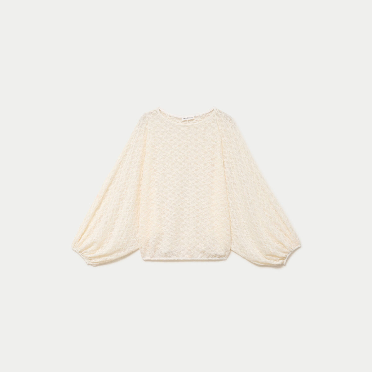 Blouse dentelle col rond manches longues ecru femme
