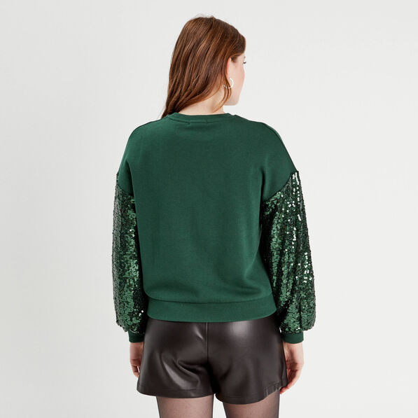 sweat manches sequins vert fonce femme Sweat manches sequins vert foncé femme