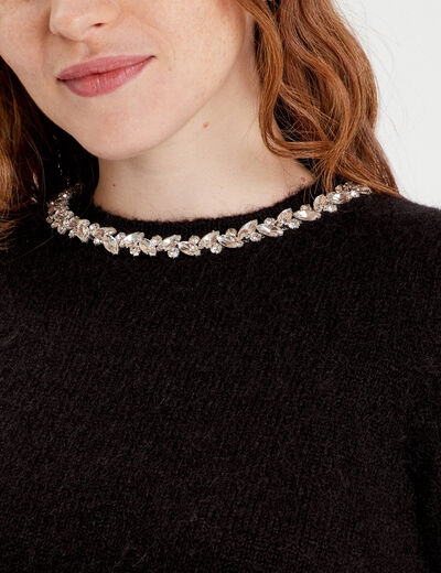 Pull manches courtes noir femme