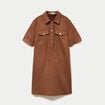 Robe droite 3/4 manches courtes daim marron femme