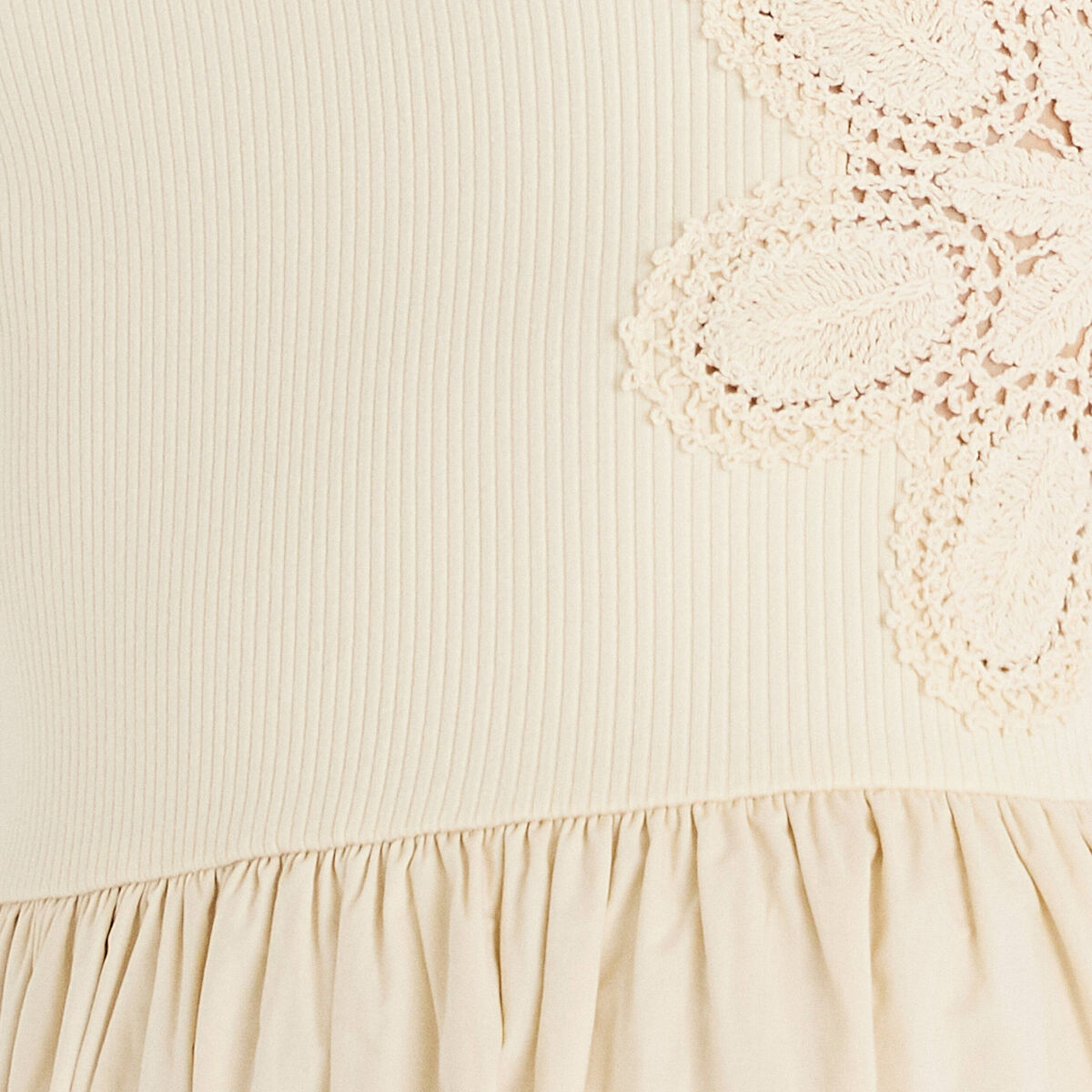 Robe longue &eacute;vas&eacute;e bi-mati&egrave;re ecru femme