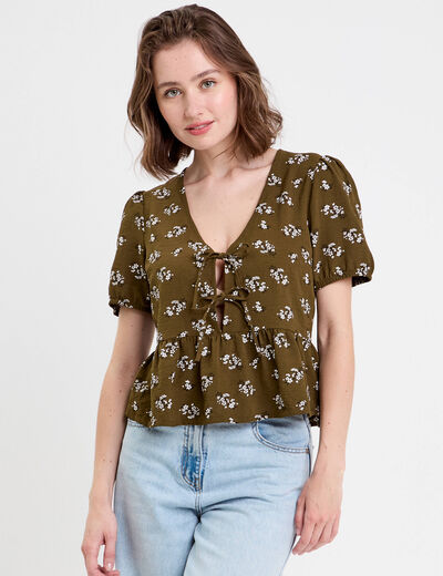 Blouse noeuds devant vert kaki femme