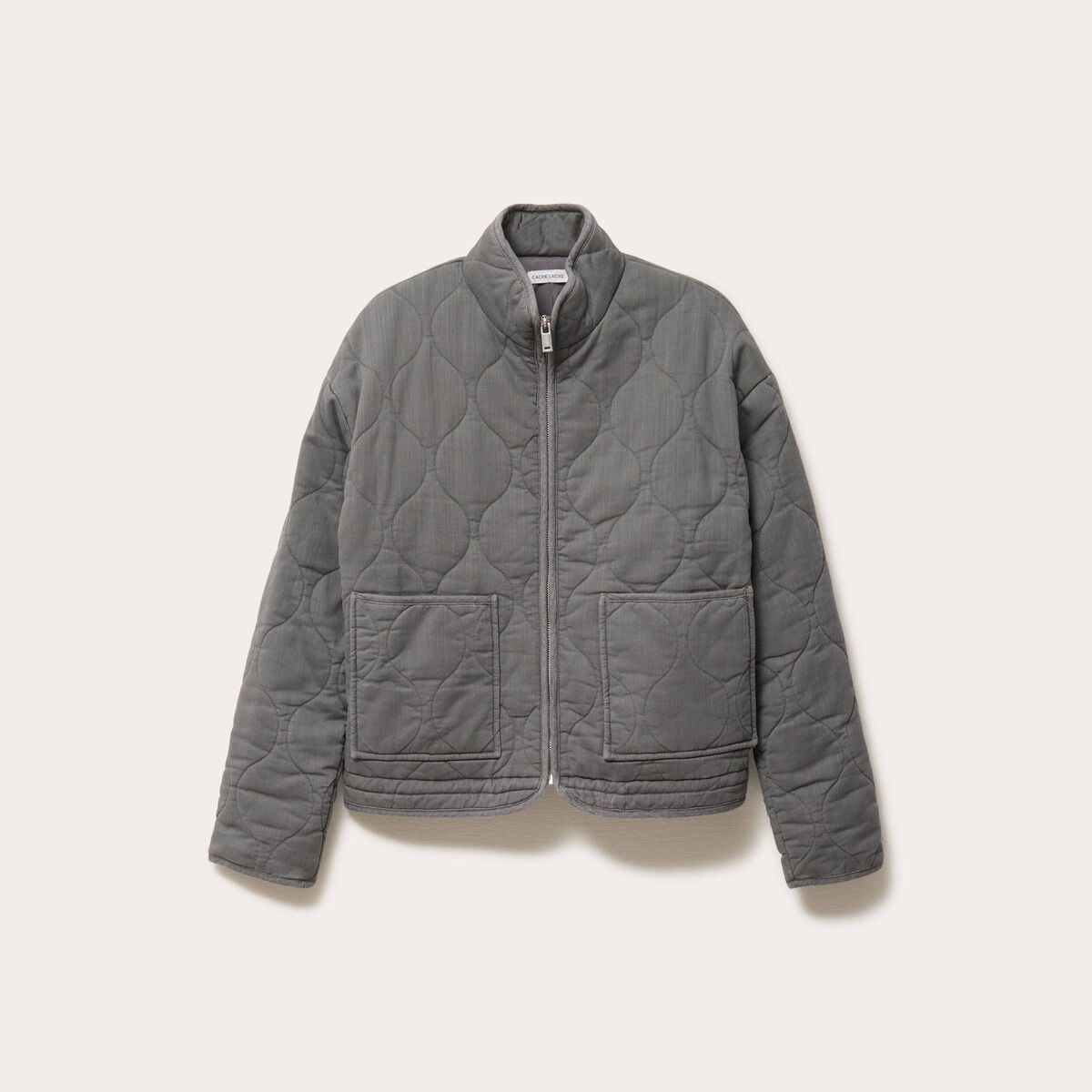 Veste matelass&eacute;e zipp&eacute;e gris clair femme