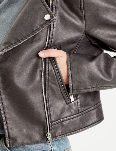 Veste biker simili cuir noir femme