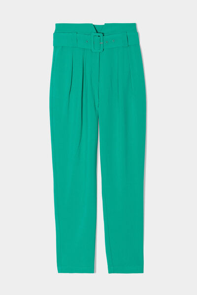 Pantalon cigarette ceinturé vert menthe femme