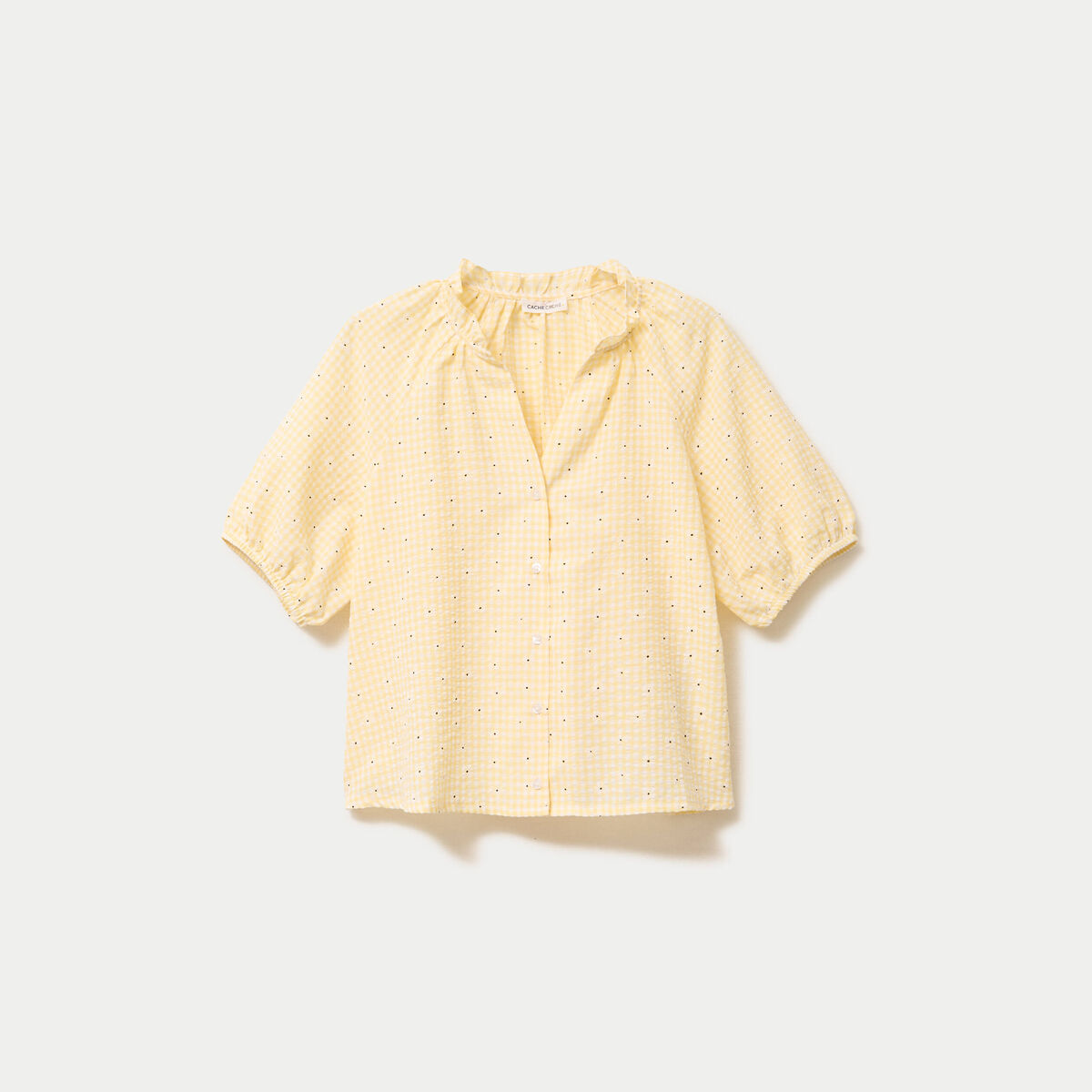 Blouse droite col v manches courtes jaune clair femme