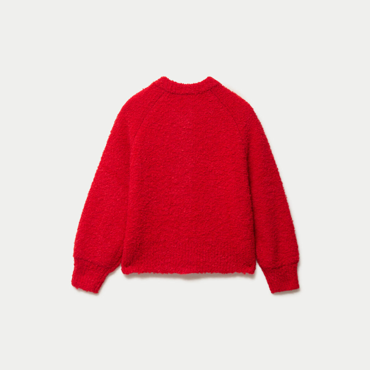 Gilet bouclette col rond manches longues rouge femme