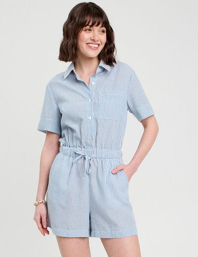 Combishort manches courtes bleu ciel femme