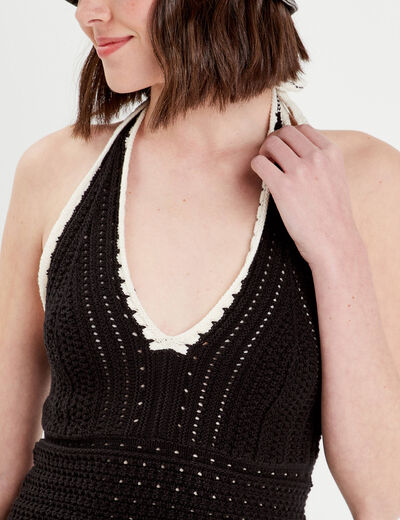 Débardeur cropped crochet noir femme
