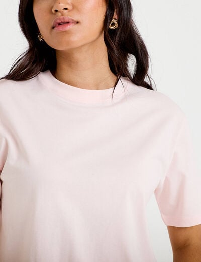 T-shirt col rond manches courtes rose clair femme