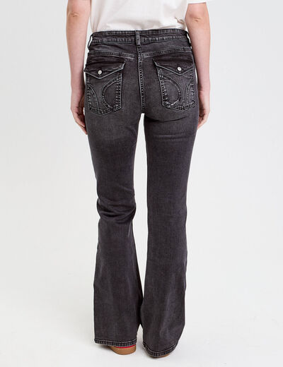 Pantalon bootcut ceinture amovible denim noir femme