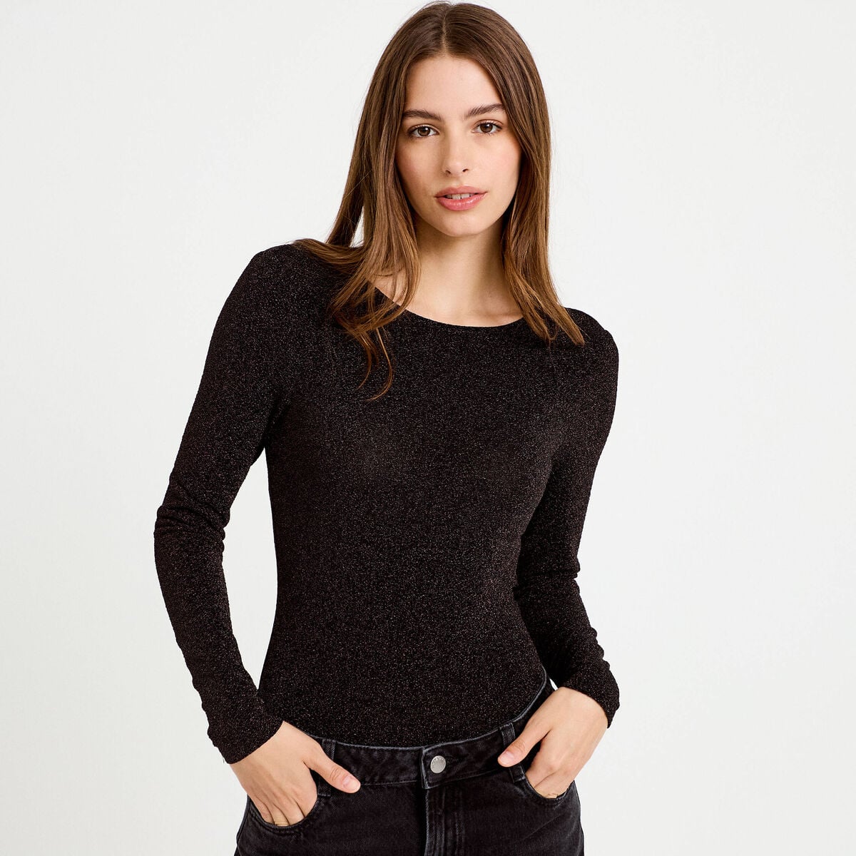 Body manches longues marron fonc&eacute; femme