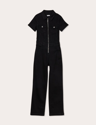 Combinaison pantalon en jean denim noir femme