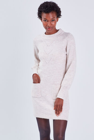 Robe pull droite sable femme