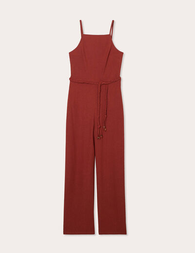 Combinaison pantalon bretelles marron cognac femme