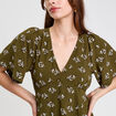 Robe évasée manches courtes vert kaki femme