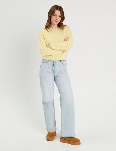 Pull col bateau jaune clair femme