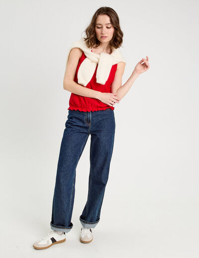 Débardeur broderie anglaise rouge femme