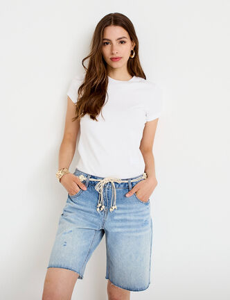 Top ajust&eacute; col rond manches courtes blanc femme