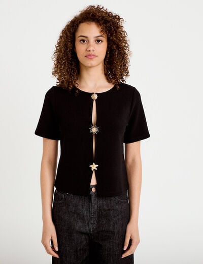 Gilet droit court manches courtes noir femme