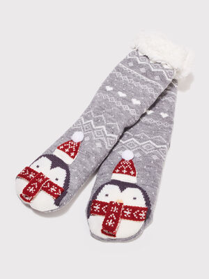chaussettes dinterieur gris clair femme